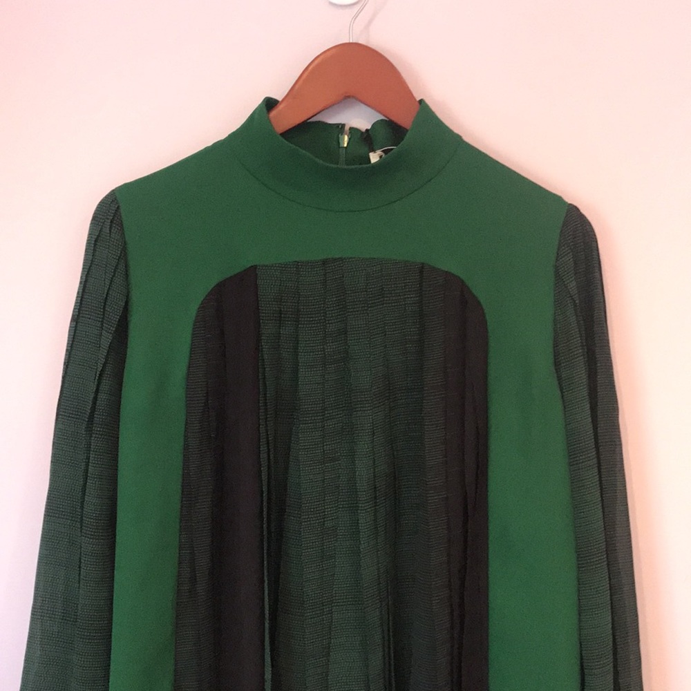 Lanvin Green and Black Long Sleeve Shift Dress - Picture 2 of 4
